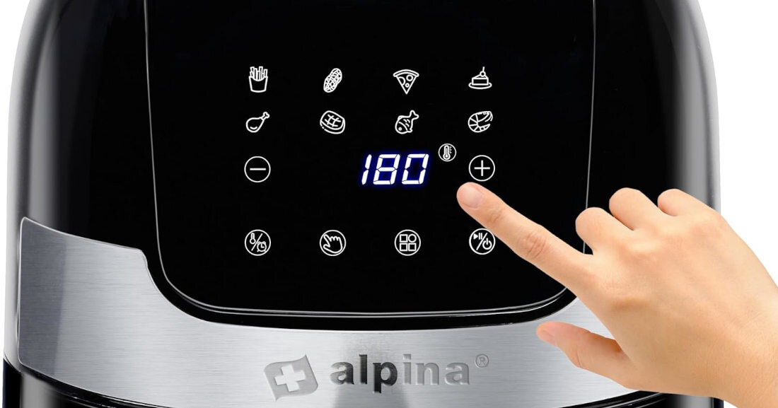 Frytkownica beztłuszczowa ALPINA 871125224641 Air Fryer temperatura zakres regulacja ustawienia wbudowany timet