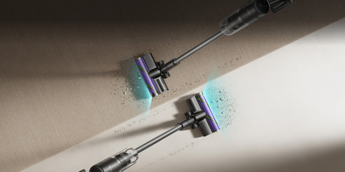 Odkurzacz MOVA i10 Widoczny kurz Technologia OptiInsight™ z niebiesko-zielonym światłem pod kątem 140°