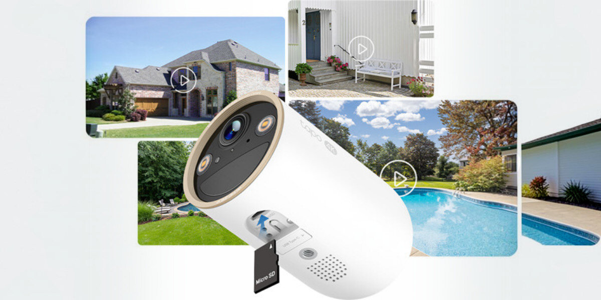 Kamera TP-LINK Tapo C460 Zewnętrzna / Wewnętrzna, Wi-Fi, Nagrania, pamięć, microSD, archiwum, Podgląd z kamery na ogród oraz gniazdo karty SD.