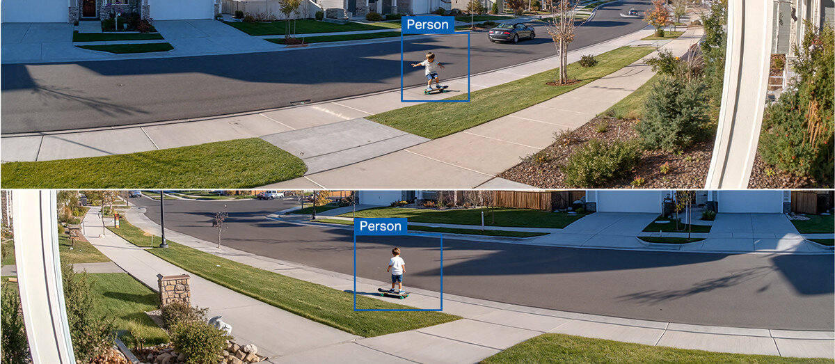 Kamera TP-LINK Tapo C610 Zewnętrzna, Wi-Fi, Kamera obrotowa, obrót, śledzenie, widoczność, automatyka, 2 obrazy które przedstawiają śledzenie dziecka przez kamerę