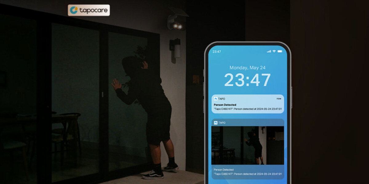 Kamera TP-LINK Tapo C460 Kit Zewnętrzna, Wi-Fi, Alarm, syrena, światło, odstraszanie, Powiadomienie o wykryciu postaci na ekranie telefonu.