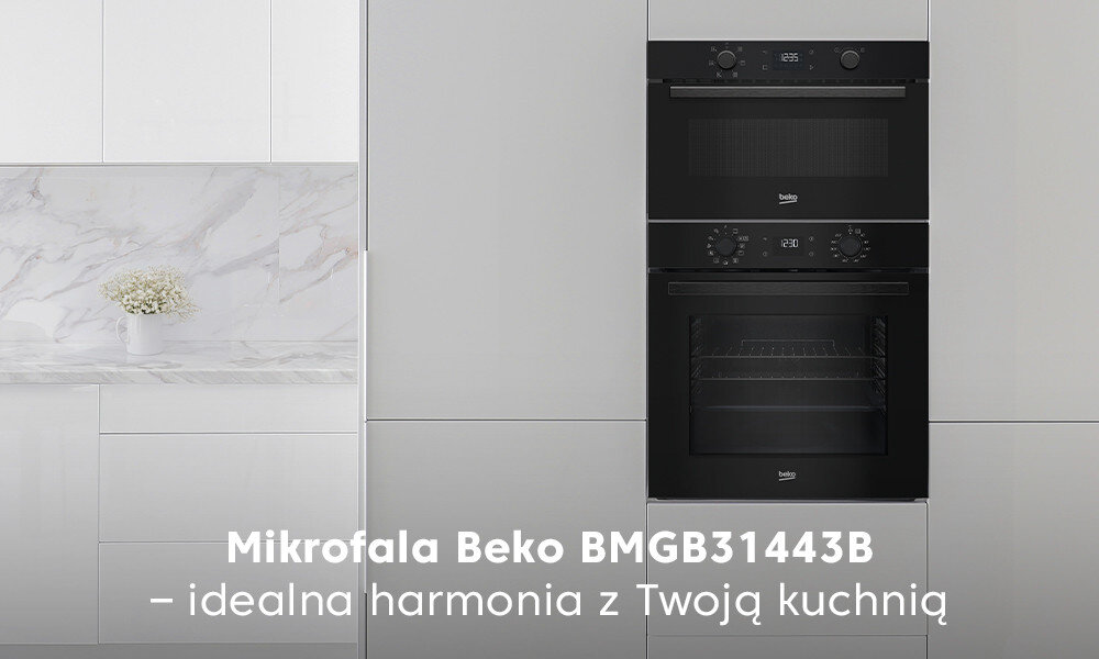 PIEKARNIK BEKO BBIM7300BC lifestyle zabudowa front zamknięty czarny dwa urządzenia styl wygląd elegancki