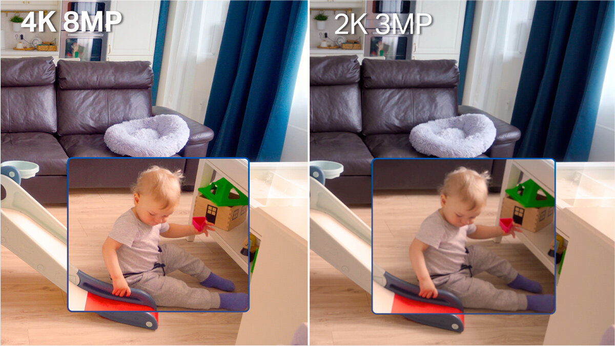 Kamera TP-LINK Tapo C260 Wewnętrzna, Wi-Fi, Kamera obrotowa, Ostrość, zoom, szczegóły, obraz, Porównanie wysokiej jakości obrazu 4K oraz 2K.