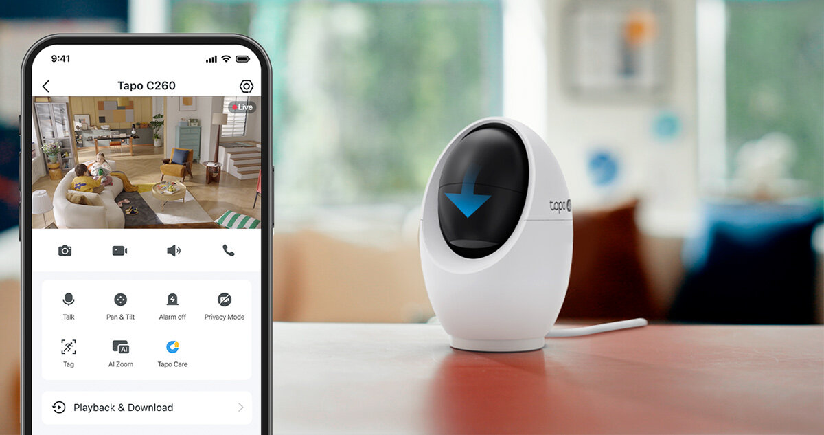 Kamera TP-LINK Tapo C260 Wewnętrzna, Wi-Fi, Kamera obrotowa, Prywatność, osłona, bezpieczeństwo, kontrola, Tryb prywatności z fizycznym chowaniem obiektywu.