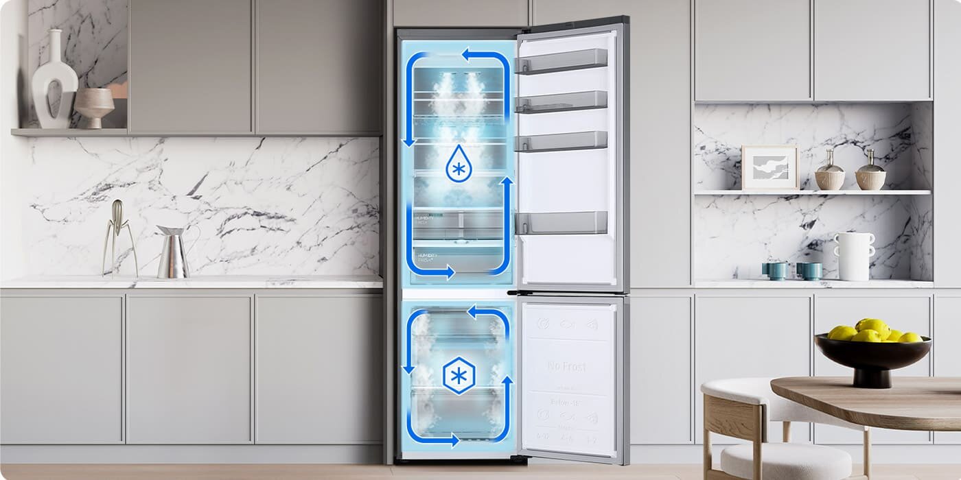 lodówka z dolnym zamrażalnikiem wyposażona w dwa niezależne obiegi chłodzenia dostępna w Media Expert