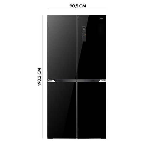 Lodówka Multidoor Slot-In MPM-503-SSI-13/D z oznaczeniem poszczególnych wymiarów: 90,5 cm x 190, 2 cm.
