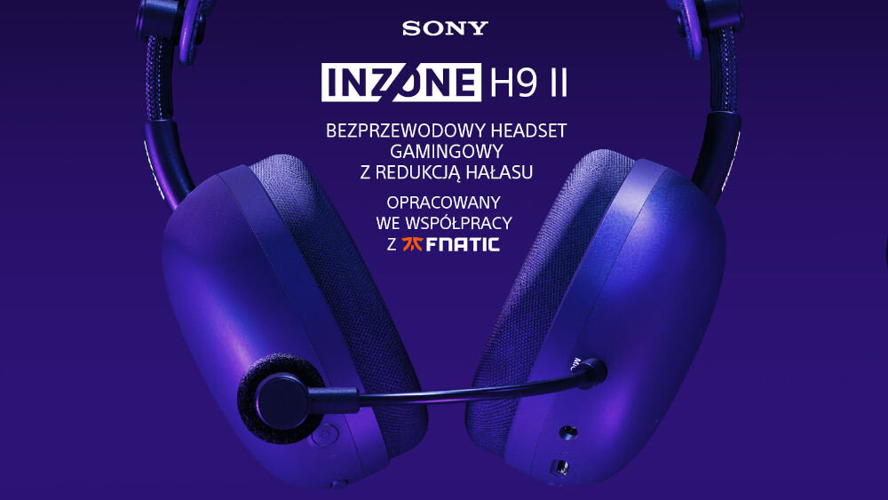 Słuchawki SONY Inzone H9 II gamingowe bezprzewodowe z redukcją hałasu i dźwiękiem przestrzennym, słuchawki nauszne od frontu na niebieskim tle