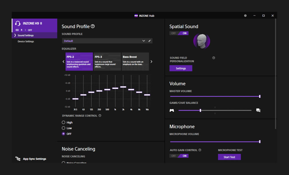 Słuchawki SONY Inzone H9 II aplikacja INZONE Hub personalizacja dźwięku i korektora, zdjęcie poglądowe aplikacji Sony