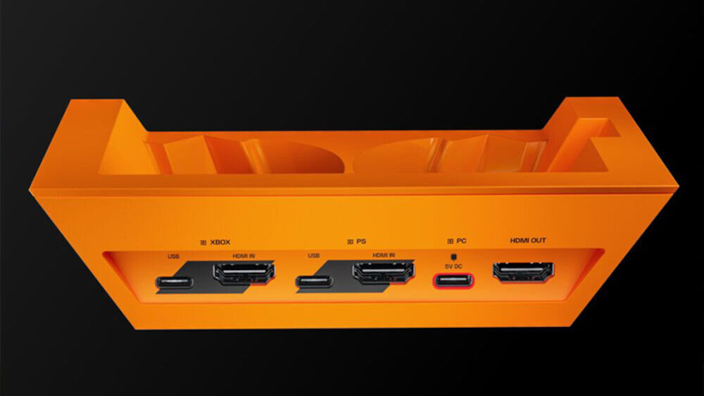 Słuchawki LOGITECH A50X McLaren Racing Edition PLAYSYNC Xbox PS5 PC wieloplatformowe, stacja bazowa na czarnym tle