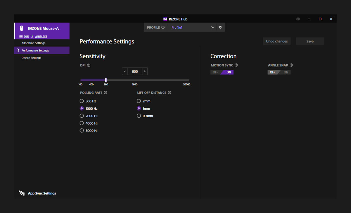 SONY Inzone MSE-G500 Zmieniaj czułość, dostosowuj DPI, ustaw częstotliwość odpytywania systemu Windows Wprowadzaj szybkie zmiany twórz rozbudowane, spersonalizowane konfiguracje - oprogramowanie myszki