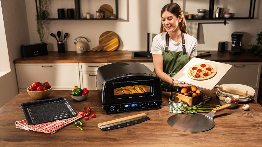 Piec do pizzy CECOTEC Pizza&Co 500 Max Szeroki zakres temperatur ustawienia przygotowywanie cienkie, chrupiące ciasto lub potrawy wymagające wędzenia swoboda