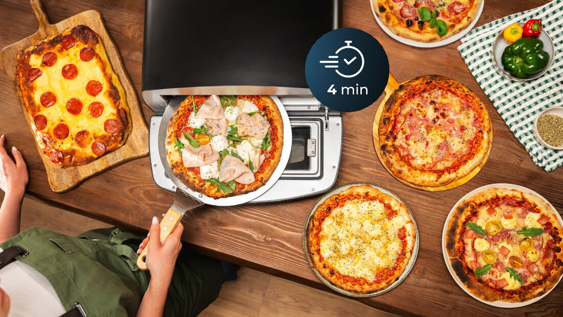 Piec do pizzy CECOTEC Pizza&Co 500 Max Różnorodne tryby pieczenia od cienkiej i neapolitańskiej, po nowojorską czy z patelni personalizacja gotowanie satysfakcja