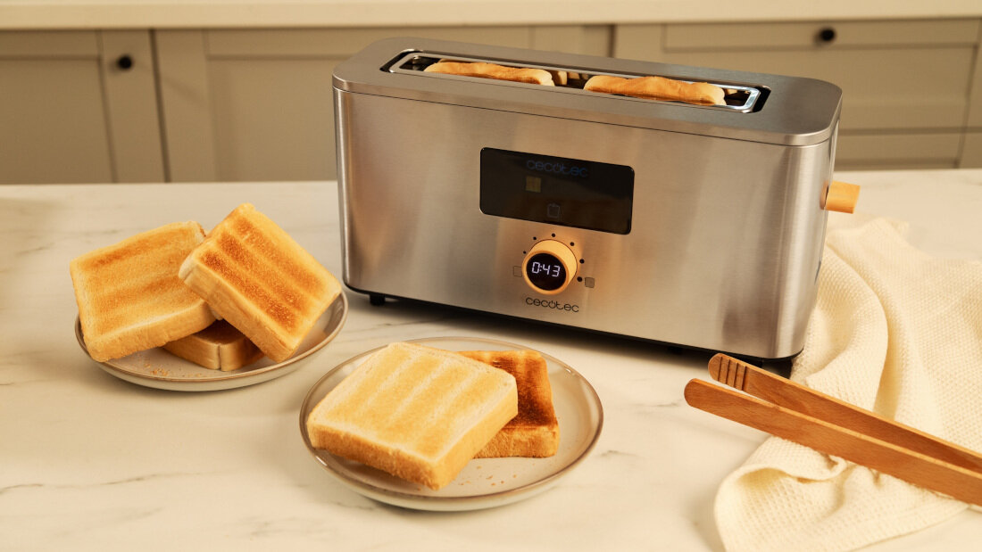 Toster CECOTEC Toast&Taste Extra Srebrny Kompaktowy rozmiar w kuchni wysokość Zajmuje niewiele miejsca