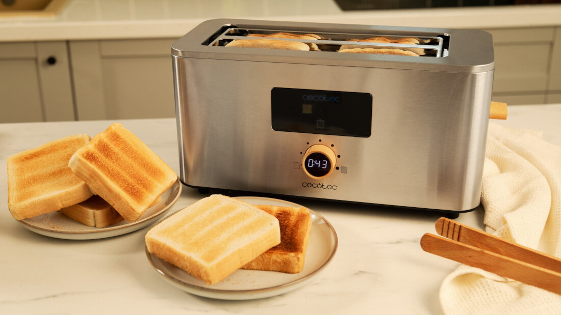 Toster CECOTEC Touch&Toast Extra Double Bezpieczeństwo na co dzień Automatyczne wysuwanie pieczywa funkcja samoczynnego wyłączania