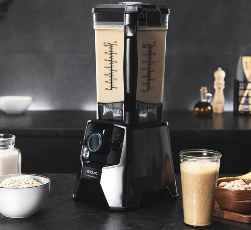 Blender kielichowy CECOTEC Power Black Titanium 2600MAX Pro Czarny Programy dopasowane do potrzeb Trzy tryby pracy smoothie, ice crush i purée automatycznie dobierają prędkość i czas jeden przycisk podstawa dzbanka stały ruch