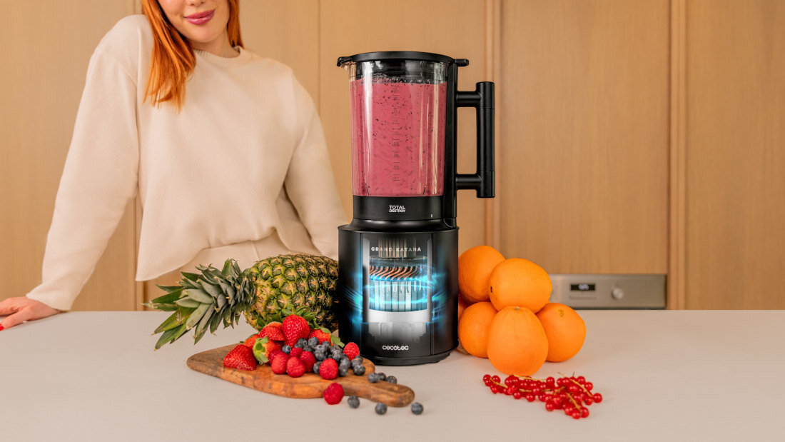 Blender kielichowy CECOTEC Grand Katana 2700 MAX Total Destroy Czarny Przygotowywanie posiłków moc silnik twrade składniki sosy zupy koktajle
