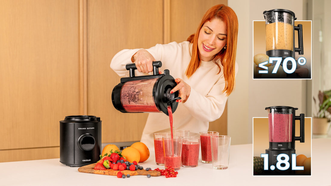 Blender kielichowy CECOTEC Grand Katana 2700 MAX Total Destroy Czarny Pojemny dzbanek Szklany dzbanek o dużej pojemności 1,8 l proces miksowanie