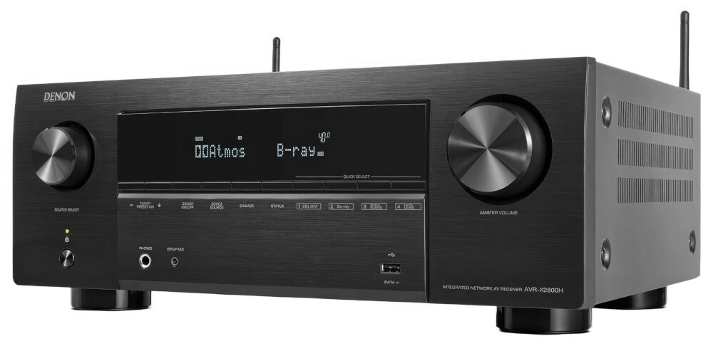 Kino domowe DENON AVR-X2800H + WILSON Scenix 5.0 amplituner 7.2 1050 W, amplituner po skosie na białym tle