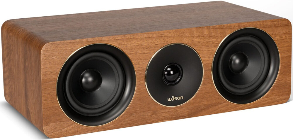 Kino domowe DENON AVR-X1800H + WILSON Scenix 5.0 HEOS AirPlay 2 streaming muzyki, głośnik po skosie na białym tle