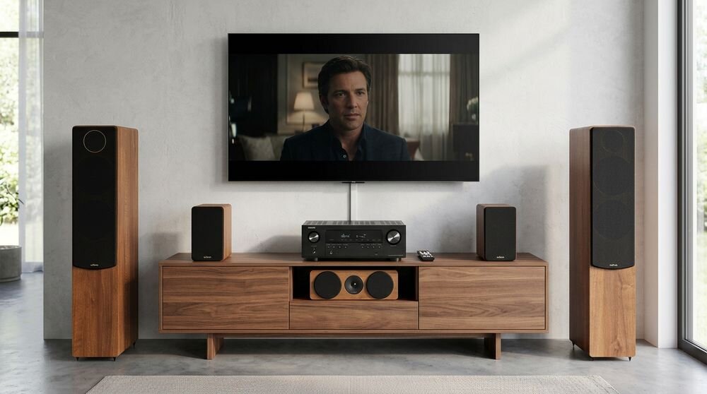 Zestaw Kina Domowego DENON AVR-S670H + WILSON Scenix 5.0, amplituner 5.2 kanałów, 500 W, Bluetooth Wi-Fi USB, zestaw w pomieszczeniu