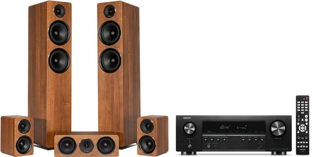 Zestaw Kina Domowego DENON AVR-S670H + WILSON Scenix 5.0, HDMI 8K, Dolby Vision, HDR 10+, VRR i eARC, zestaw na białym tle