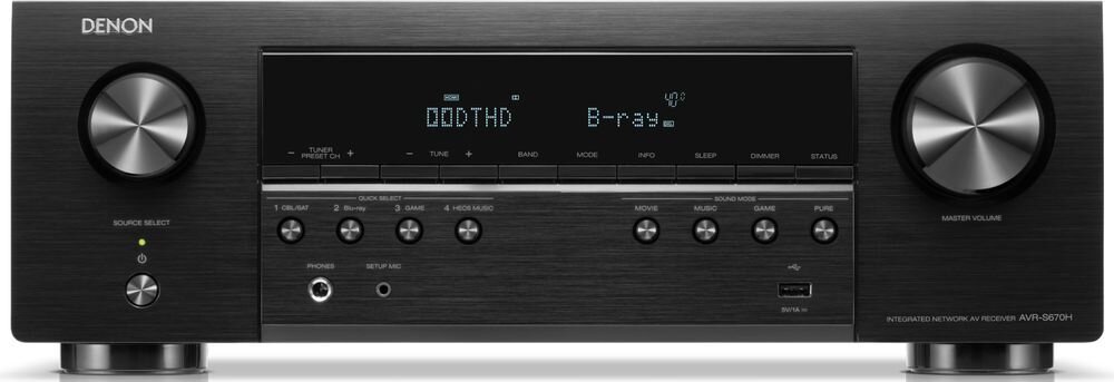 Zestaw Kina Domowego DENON AVR-S670H + WILSON Scenix 5.0, Audyssey MultEQ, Dolby Digital i DTS-HD Master Audio, amplituner na białym tle