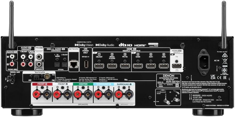 Zestaw Kina Domowego DENON AVR-S670H + WILSON Scenix 5.0, USB, wejście gramofonowe MM, wyjście subwoofera i słuchawkowe, amplituner na białym tle