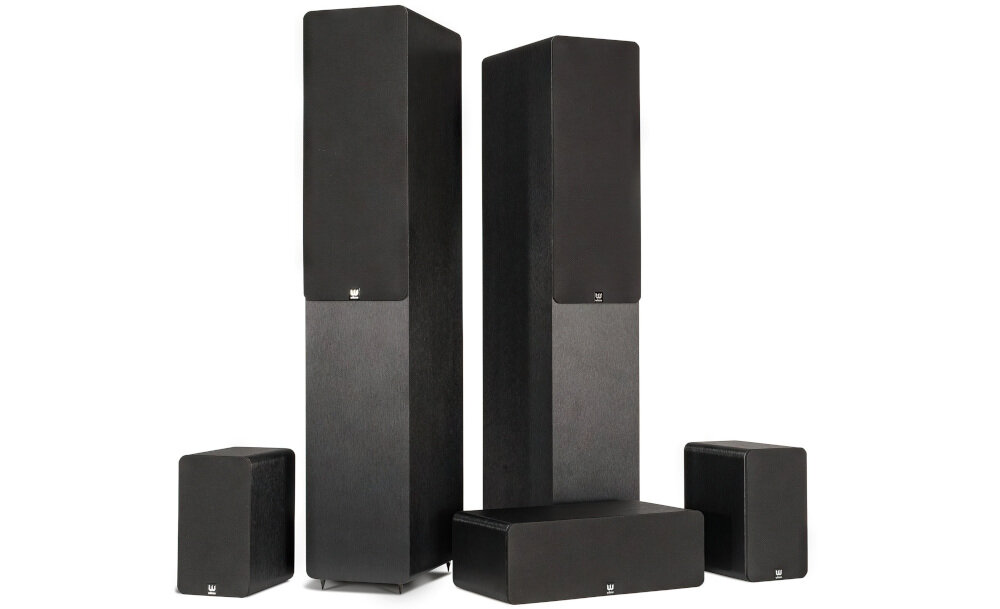 Kino domowe DENON AVR-X2800H + WILSON Scenix 5.0 kolumny 5.0 design, zestaw kolumn na białym tle