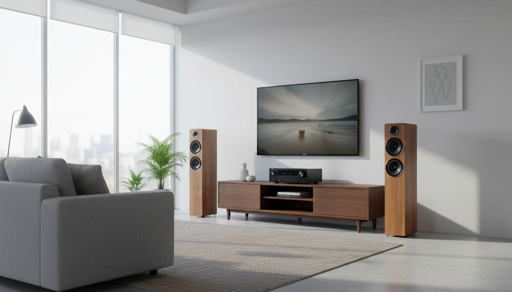 DENON AVC-S670H + WILSON Scenix 5.0, pięciokanałowy wzmacniacz wysokoprądowy, moc 75 W na kanał i zestaw kina domowego 5.1, zestaw kina domowego w pomieszczeniu
