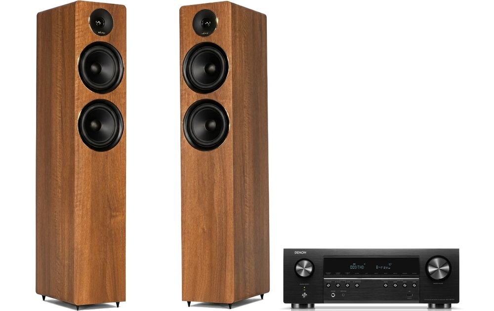 DENON AVC-S670H + WILSON Scenix 5.0, Asystent konfiguracji, automatyczna kalibracja Audyssey MultEQ i regulacja dźwięku Dynamic EQ, zestaw na białym tle