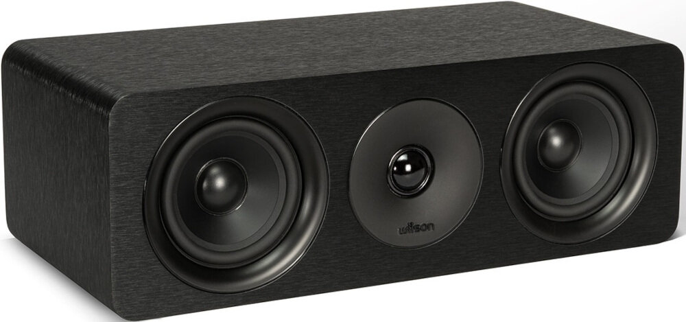 Kino domowe DENON AVR-X580BT + WILSON Scenix 5.0 Bluetooth streaming muzyki, kolumna po skosie na białym tle