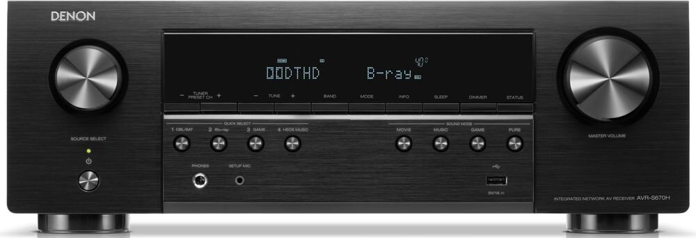 Zestaw Kina Domowego DENON AVR-S670H + WILSON Scenix 5.0, Audyssey MultEQ, Dolby Digital i DTS-HD Master Audio, amplituner na białym tle