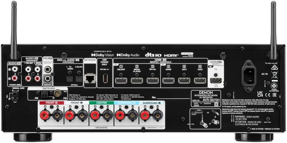 Zestaw Kina Domowego DENON AVR-S670H + WILSON Scenix 5.0, USB, wejście gramofonowe MM, wyjście subwoofera i słuchawkowe, amplituner na białym tle