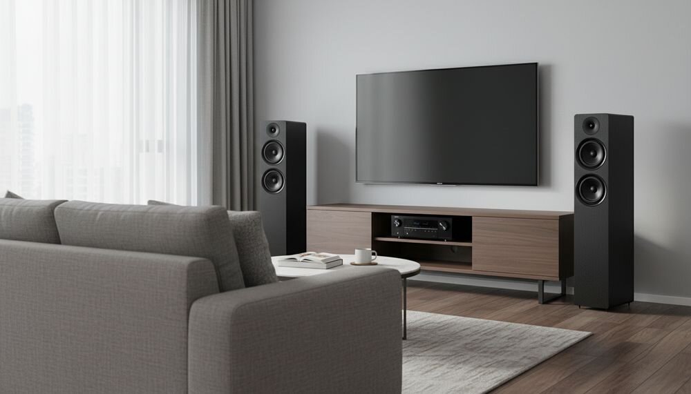 Zestaw kina domowego DENON AVC-S670H + WILSON Scenix 5.0, amplituner 5.1 i kolumny do kina domowego, dźwięk przestrzenny i obraz 8K, zestaw kina domowego w pomieszczeniu
