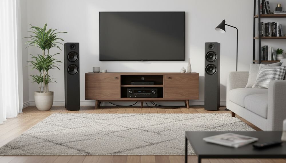 DENON AVC-S670H + WILSON Scenix 5.0, pięciokanałowy wzmacniacz wysokoprądowy, moc 75 W na kanał i zestaw kina domowego 5.1, zestaw kina domowego w pomieszczeniu
