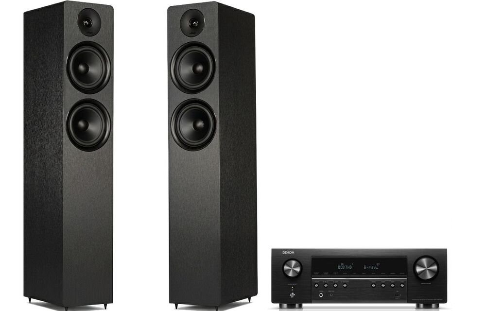 DENON AVC-S670H + WILSON Scenix 5.0, Asystent konfiguracji, automatyczna kalibracja Audyssey MultEQ i regulacja dźwięku Dynamic EQ, zestaw na białym tle