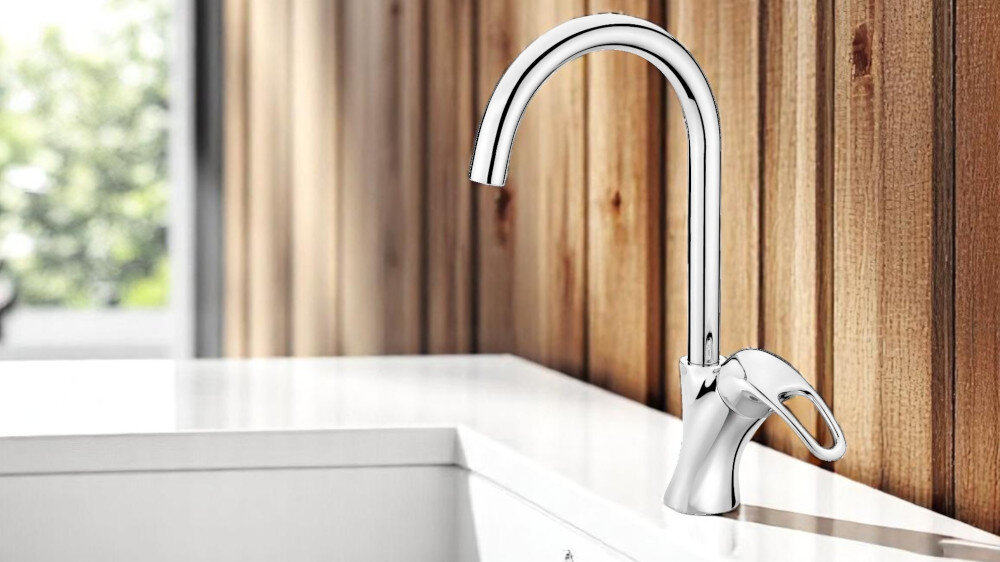 BATERIA KUCHENNA DEANTE Dalia BED 062M zdjęcie lifestyle kuchnia blat zlewozmywak mosiądz chromowe wykończenie trwałość estetyka wygląd dodatek do kuchni funkcjonalność wygląd kolor czarny chrom