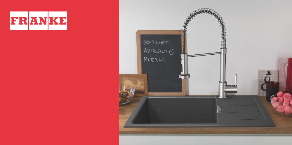 BATERIA KUCHENNA FRANKE  POLA SEMI PRO wizualizacja kuchnia blat zlewozmywak jasne wnętrze logo marka znak