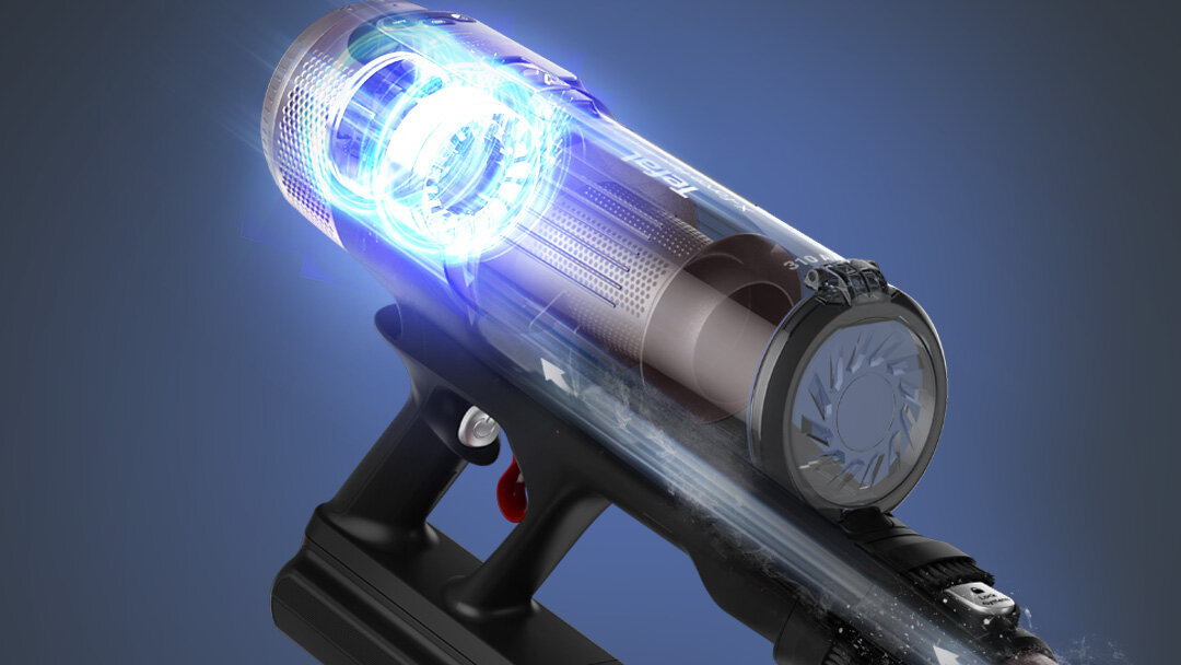 Przekrój X-Force Flex 16.60 AeroSpin Aqua TY9CD9 z niebieską poświatą symbolizującą przepływ powietrza.