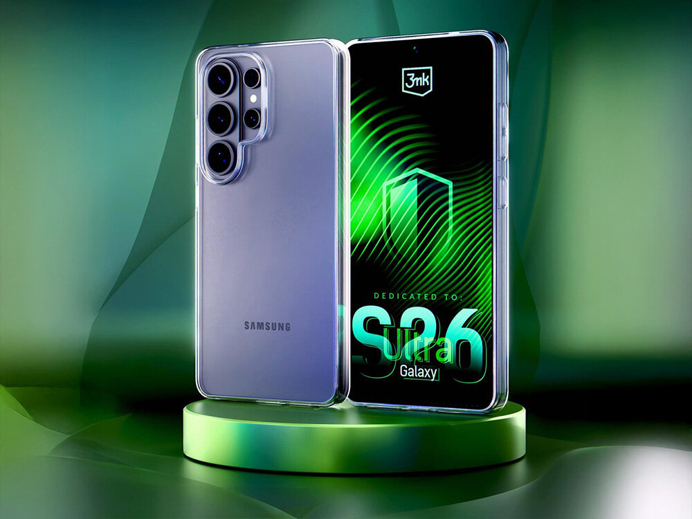 Etui 3MK Clear Case cienkie i przezroczyste polskiego producenta 3mk Protection oryginalny design smartfona chroni telefon przed zarysowaniami, uderzeniami - etui założone na telefon na niebieskim tle