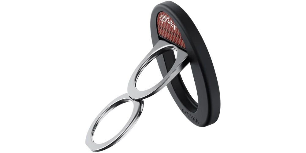 Uchwyt i podstawka PITAKA MagEZ Grip 3 MagSafe Czarno-brązowy prezentacja uchwytu na białym tle Silny magnes 1.2kg i ochrona aparatu przy położeniu na biurku