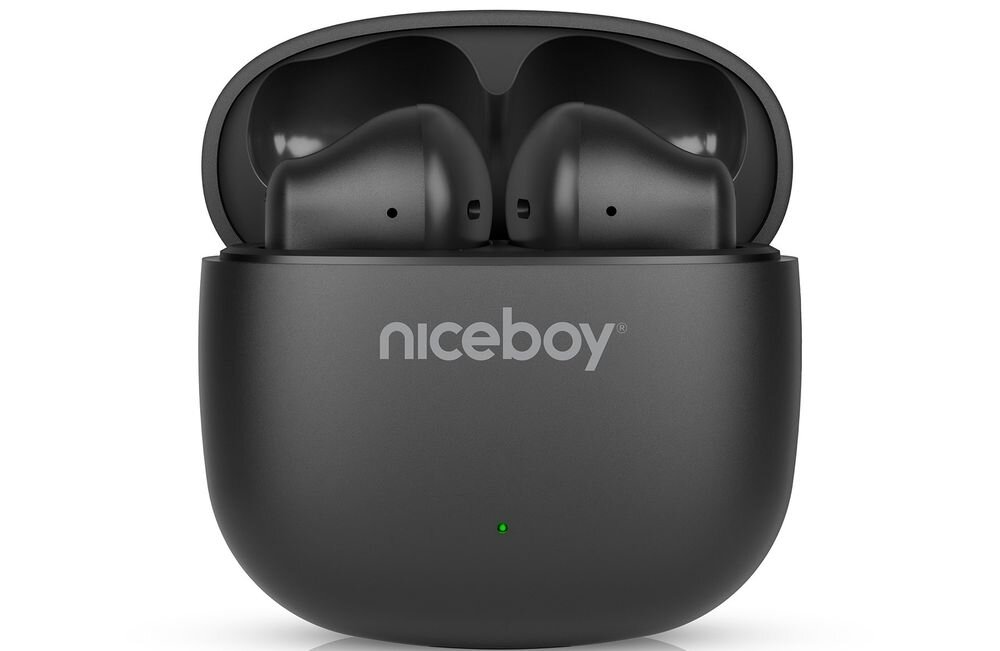 Słuchawki douszne NICEBOY Beans 4 Pop Bluetooth 5.4 automatyczne parowanie, słuchawki z etui ładującym na białym tle