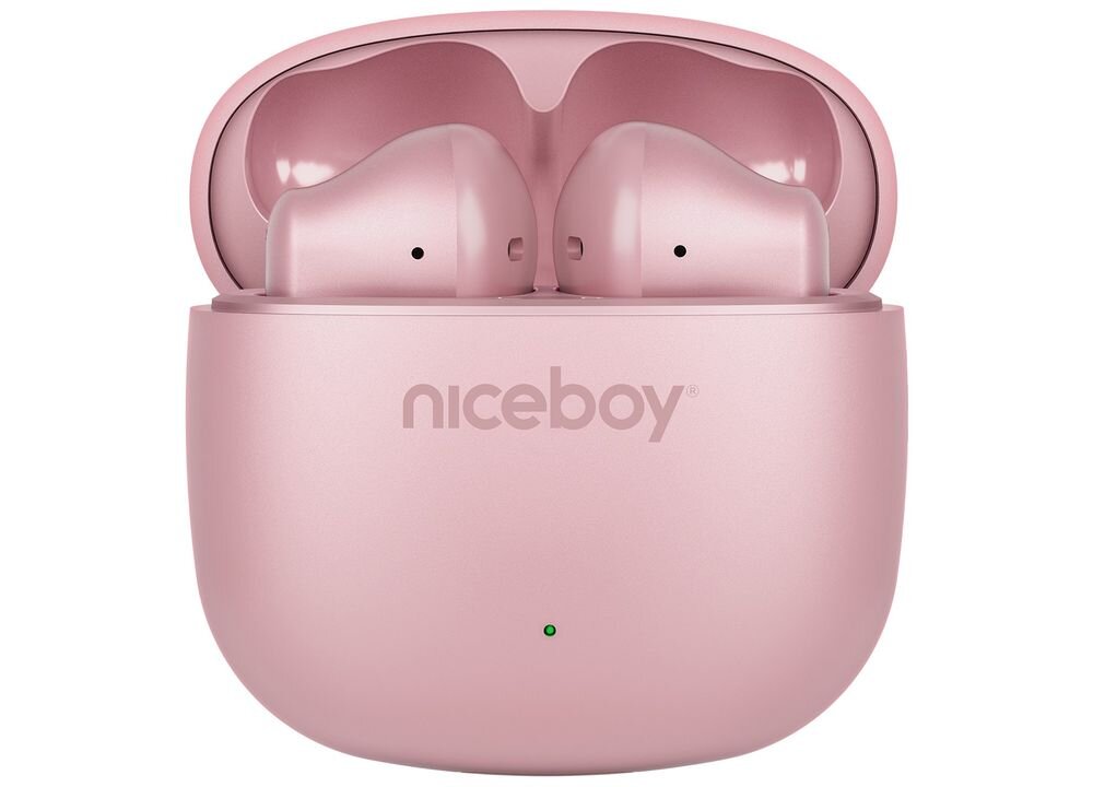 Słuchawki douszne NICEBOY Beans 4 Pop mikrofon tryb głośnomówiący rozmowy, słuchawki z etui ładującym na białym tle