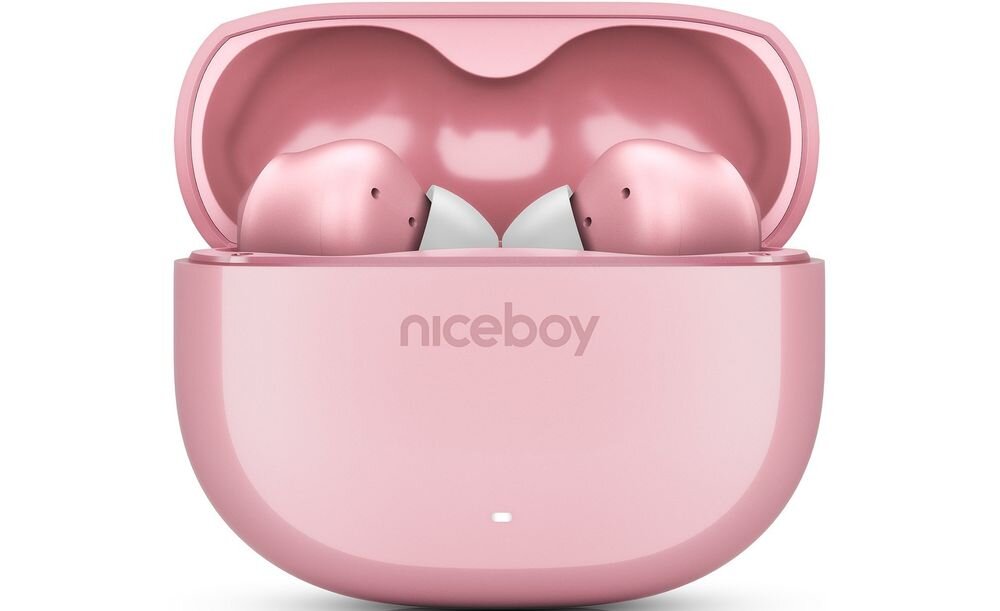Słuchawki NICEBOY Pins 4 ANC z funkcją automatycznego parowania Bluetooth, słuchawki z etui ładującym na białym tle
