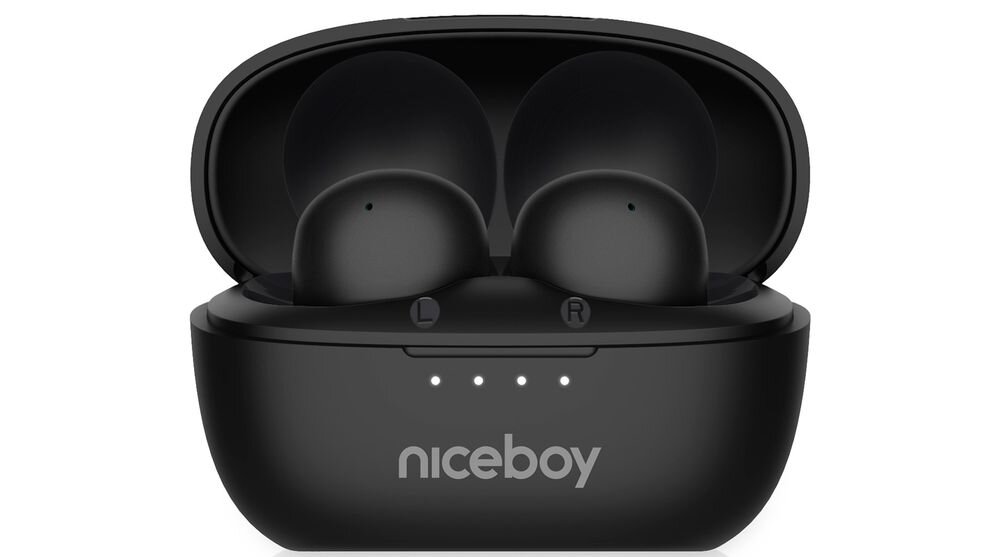 Słuchawki dokanałowe NICEBOY Podsie 4 POP IPX4 odporne na pot i wilgoć, słuchawki z etui ładującym od frontu na białym tle
