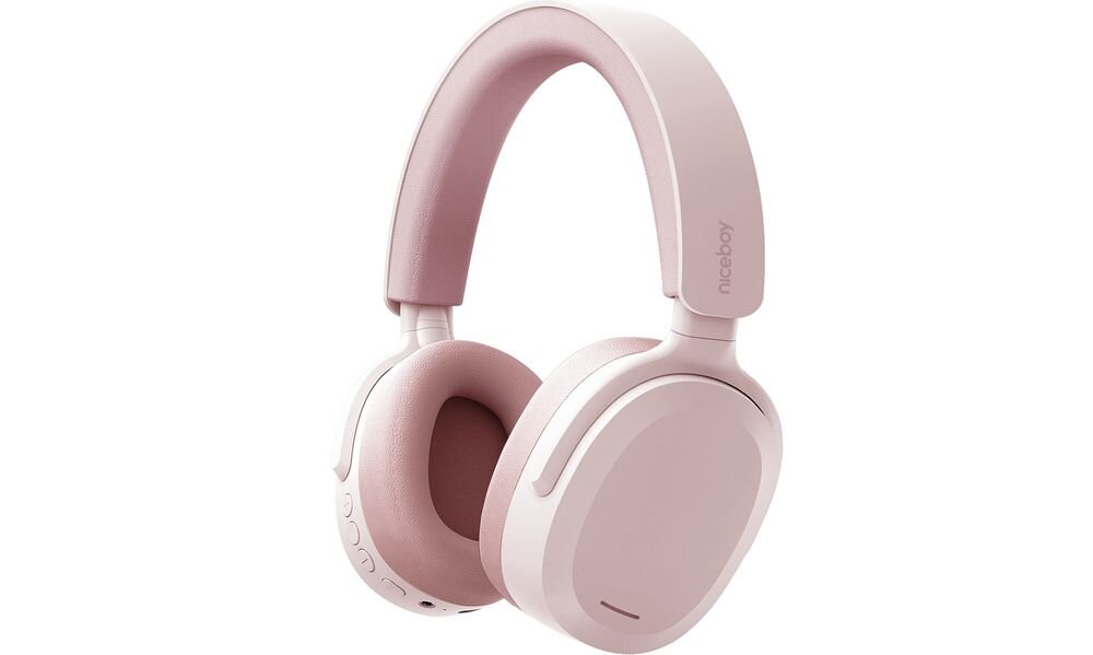 Słuchawki nauszne NICEBOY Sora przyciski sterujące asystent głosowy, słuchawki nauszne po skosie na białym tle