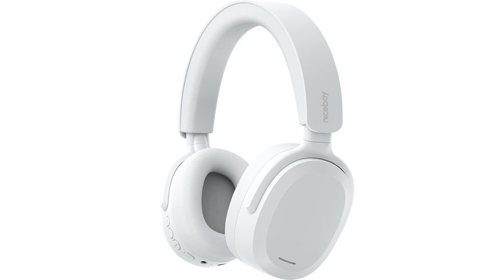 Słuchawki nauszne NICEBOY Sora Bluetooth 5.3 wysoka jakość dźwięku studyjne brzmienie, słuchawki nauszne po skosie na białym tle