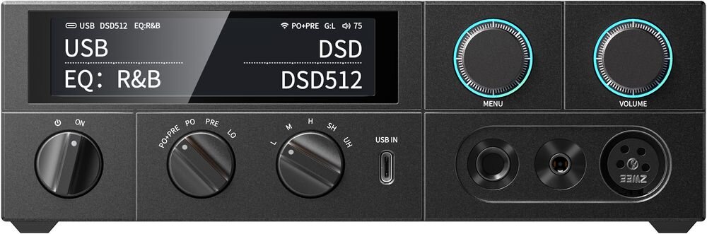 Przetwornik C/A FIIO K15 z wielordzeniowym procesorem X2000 i rdzeniami XBurst do przetwarzania sygnału audio, urządzenie na białym tle