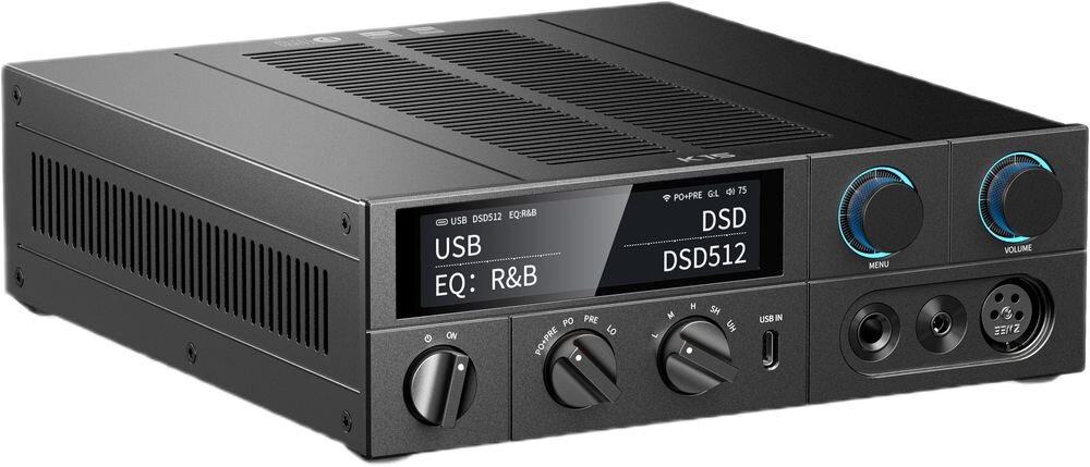 Przetwornik C/A FIIO K15 z mikrokontrolerem ESP32-S3, procesorem Xtensa 32-bit LX7 i taktowaniem do 240 MHz, urządzenie na białym tle