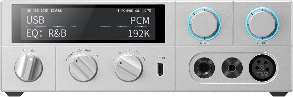Przetwornik C/A FIIO K15 z wielordzeniowym procesorem X2000 i rdzeniami XBurst do przetwarzania sygnału audio, urządzenie na białym tle